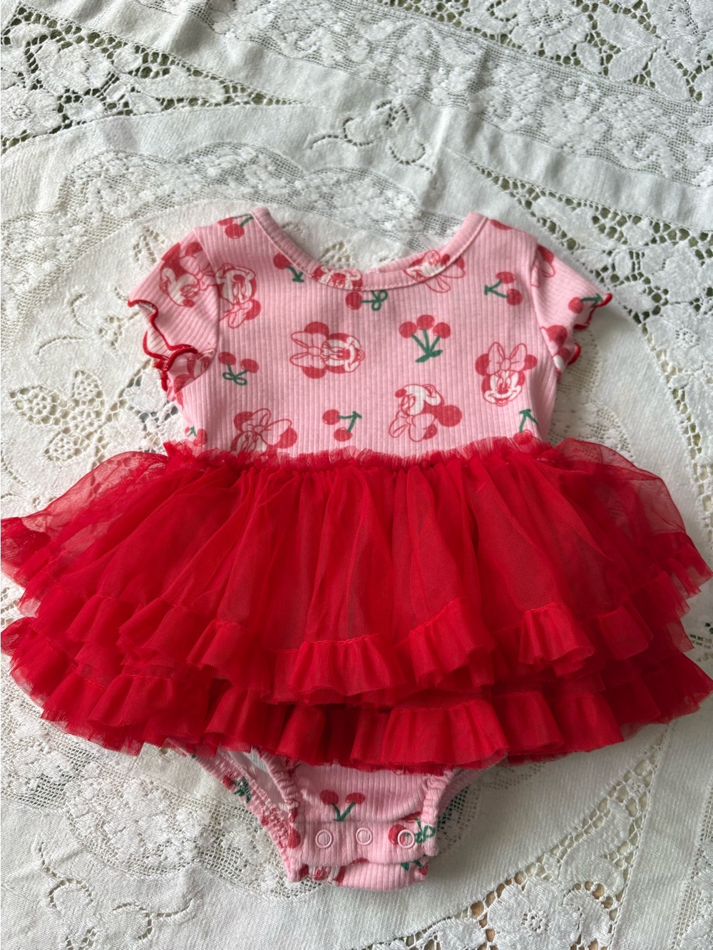Disney Pink & Red Minnie Mouse Tulle One-Piece Bodysuit